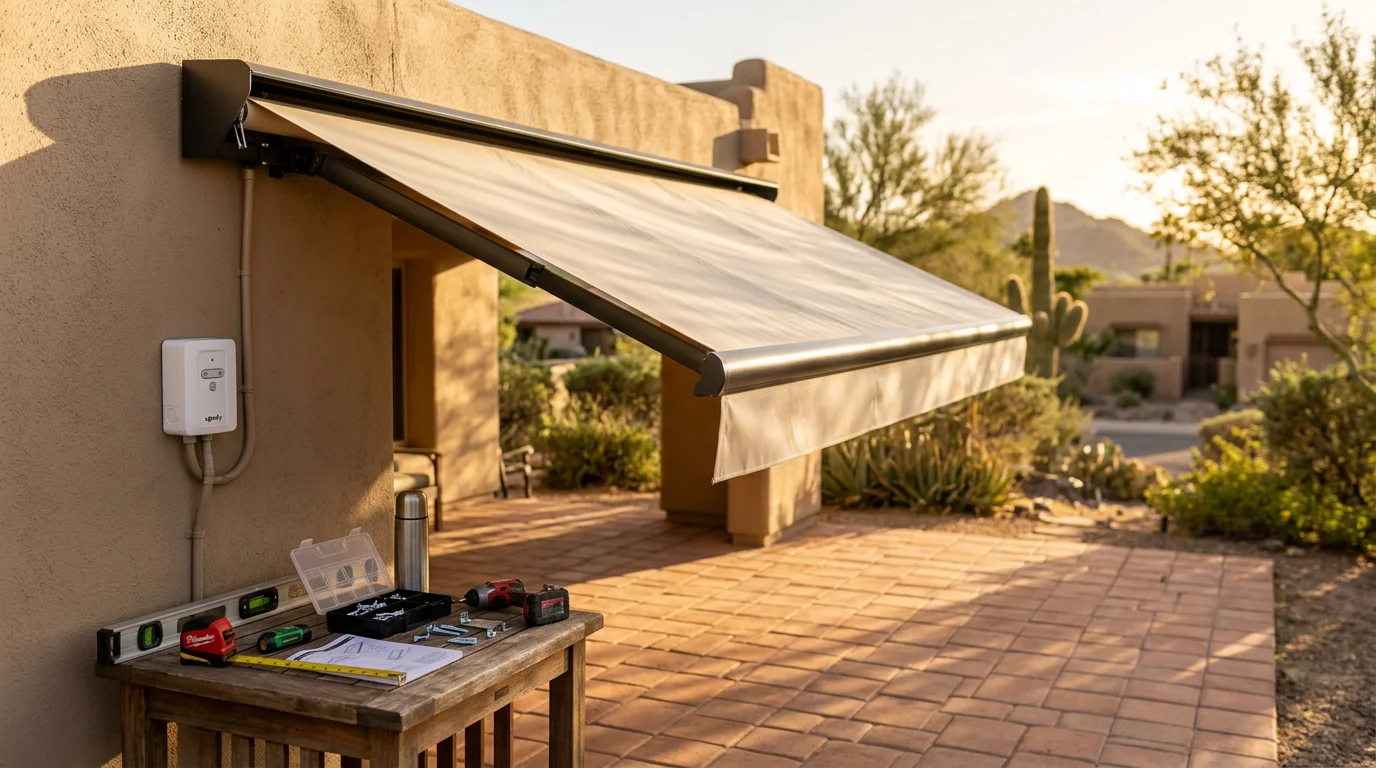 Professional awning installation on a residential patio in Phoenix